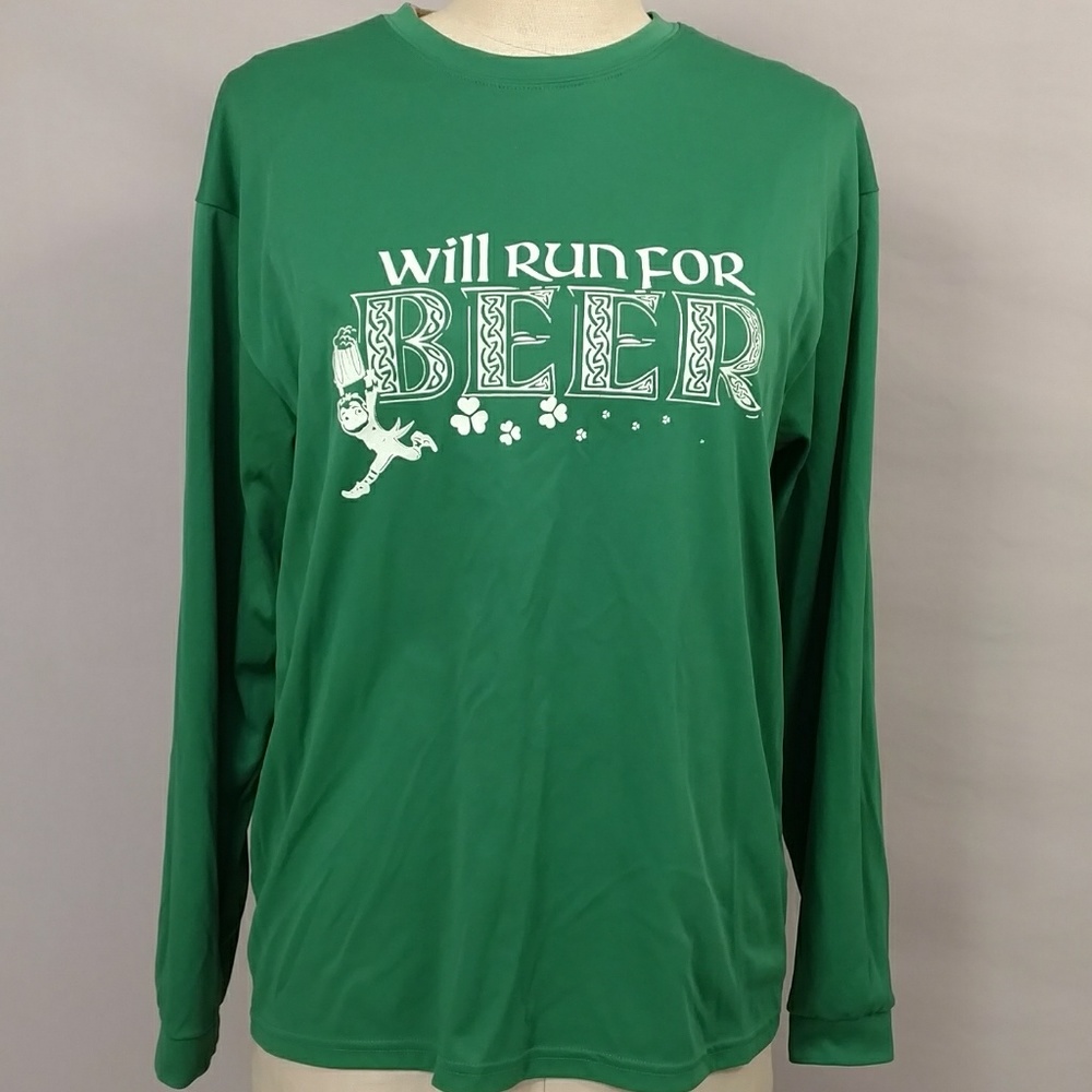Run 4 Beer Saint Patrick's Day Green Athletic Top Long Sleeve Tee Emerald Green